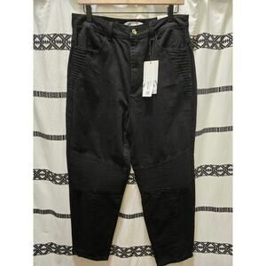 NWT Zara black high waist non stretch mom fit moto jeans US size 10 pleated